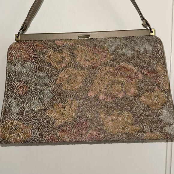 Vintage Johansen taupe, gold, pink & yellow swirl pattern arm bag - Picture 5 of 10